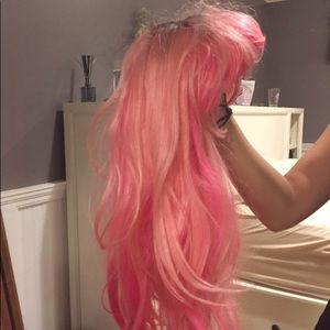 pink wig with dark roots